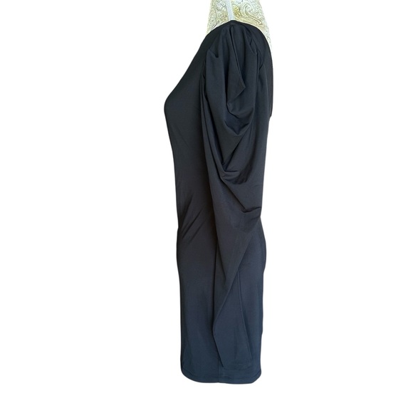 Sexy Stretch Black Puff Long Sleeve Mini Dress Party Cocktail Hot LBD Size Small - Picture 3 of 5